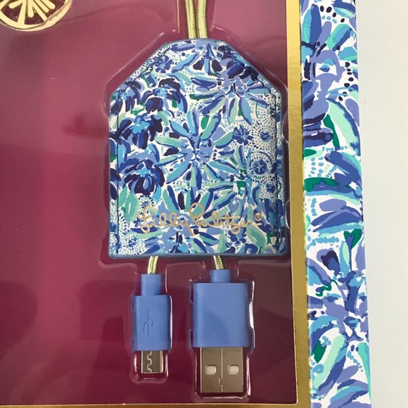 Lilly Pulitzer Charging Tag Keychain Micro USB-USB 2.0 Blue High Manetenance - Picture 2 of 6